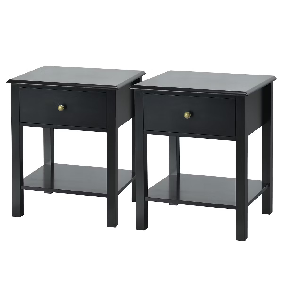 Costway 2PCS Nightstand  Drawer Shelf Storage Display Black | Target