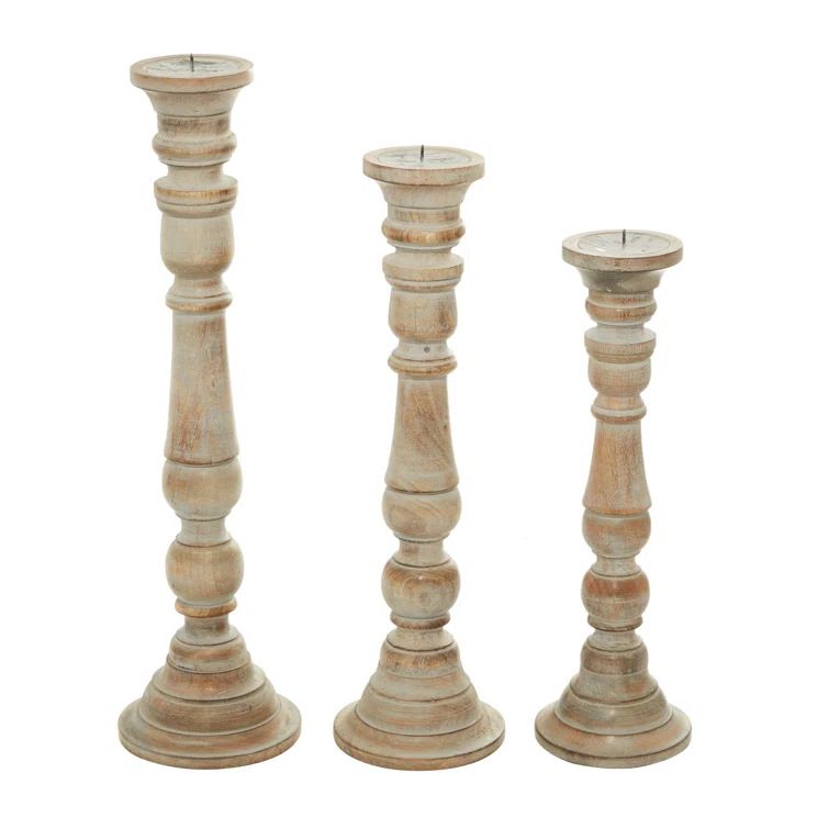 Hudson 3 Piece Wood Tabletop Candlestick Set | Wayfair North America