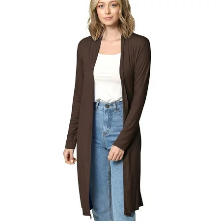 Made by Johnny Women s Solid Long Sleeve Open Front Long Cardigan XXXL BROWN | Walmart (US)