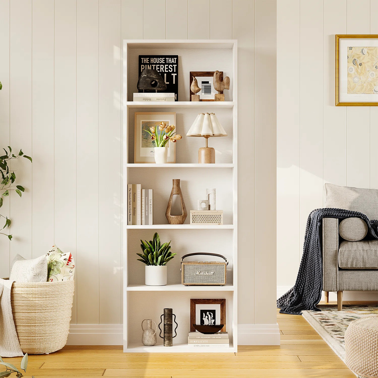 Ebern Designs Kimm Tall Bookshelf, Standard Bookcase with Storage, Free Standing Display Shelf & ... | Wayfair North America