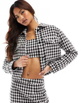ASOS DESIGN co-ord boucle jacket in mono houndstooth | ASOS (Global)