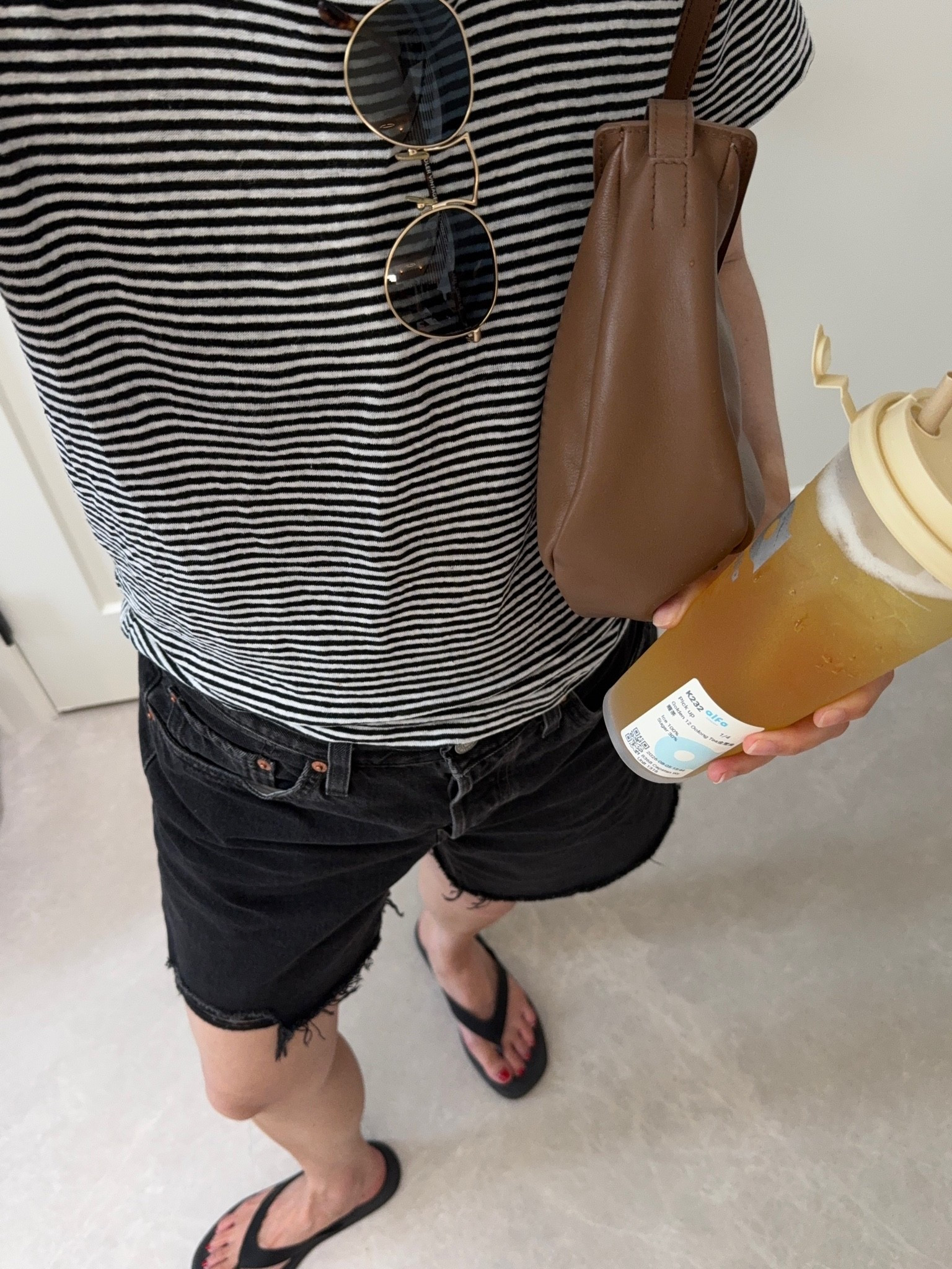 Tee: Frame. Tts. In a xs
Shorts: Levi’s. Sized up 2 sizes. 
Bag: Mansur Gabriel. Linked similar. 
Lulu flip flops: tts. SO COMFY

#LTKcanada #LTKsummer #LTKpetite