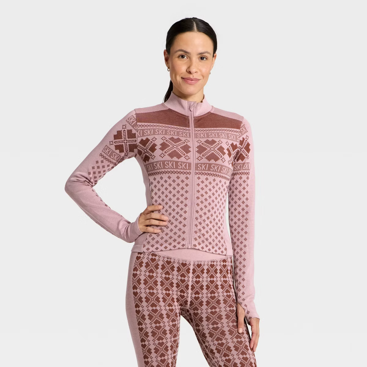 Women's Seamless Fair Isle Printed Full Zip Jacket - All In Motion™ | Target