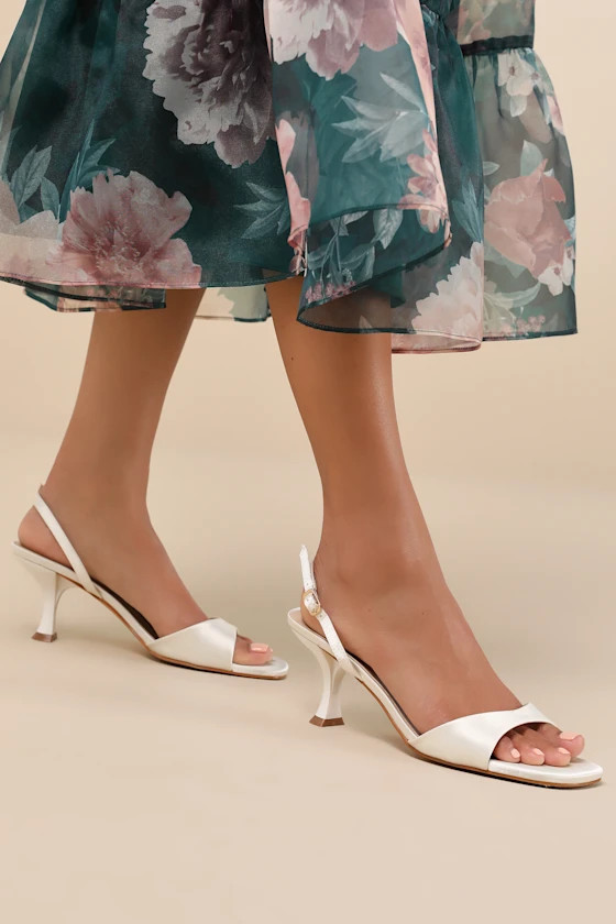 Soline White Satin Slingback Low Heel Sandals | Lulus