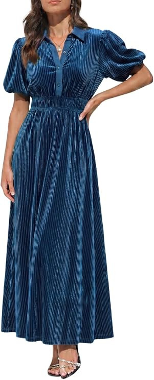 Sissyaki Women's Velvet Maxi Dress 2026 Fall Collared Dress with Pockets | Luxurious velvet fabri... | Amazon (US)
