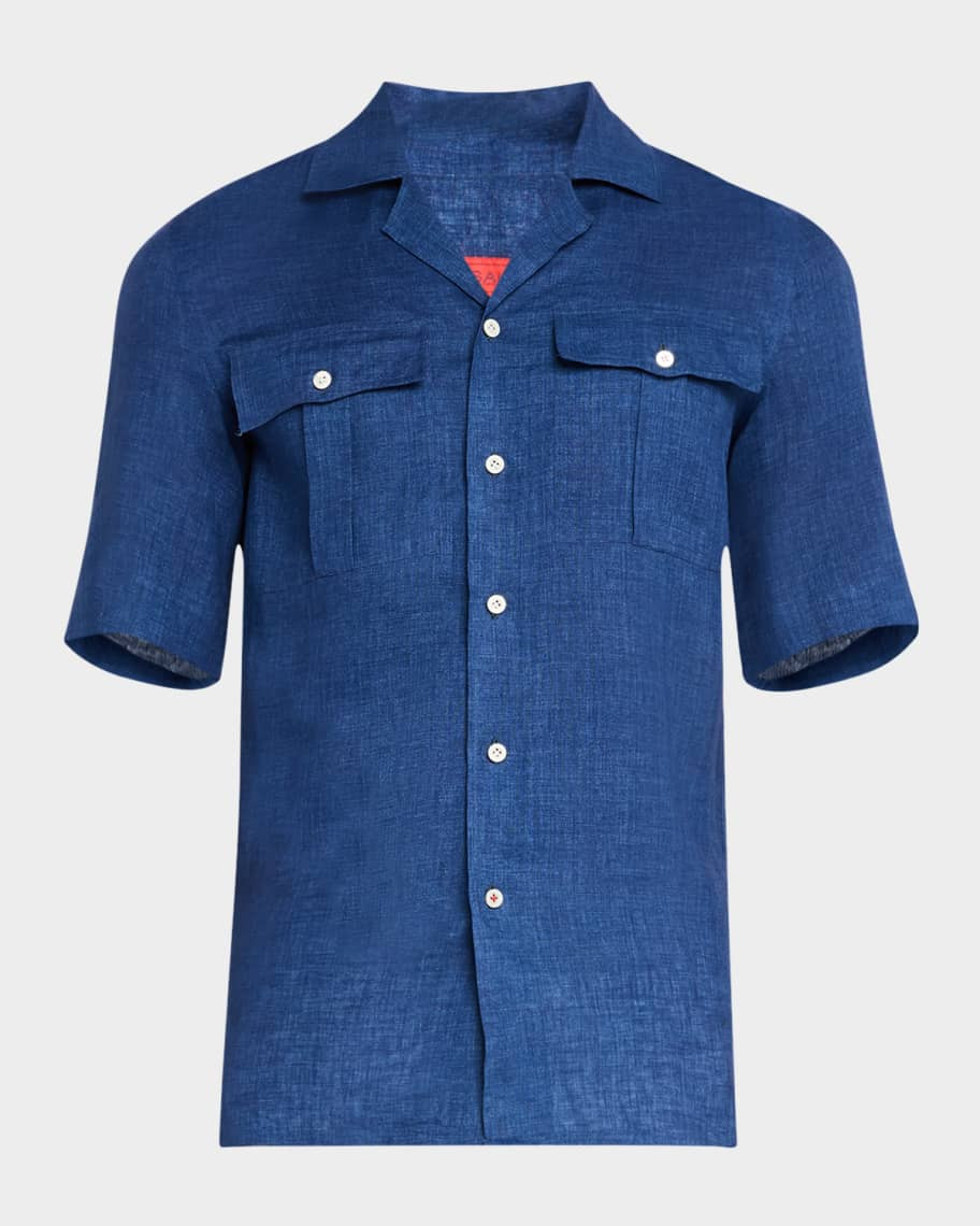 Isaia Men's Linen Two-Pocket Camp Shirt | Neiman Marcus