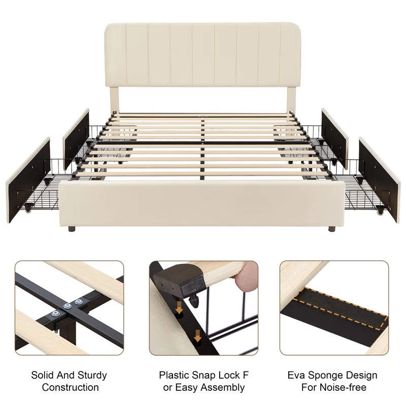 Willa Arlo™ Interiors Huntsville Bed Frame with 4 Storage Drawers Velvet Upholstered Platform B... | Wayfair North America