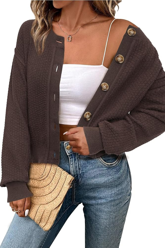 Arach&Cloz Womens Cropped Cardigan 2025 Spring Tops Ultra Soft Long Sleeve Mini Pompoms Business ... | Amazon (US)