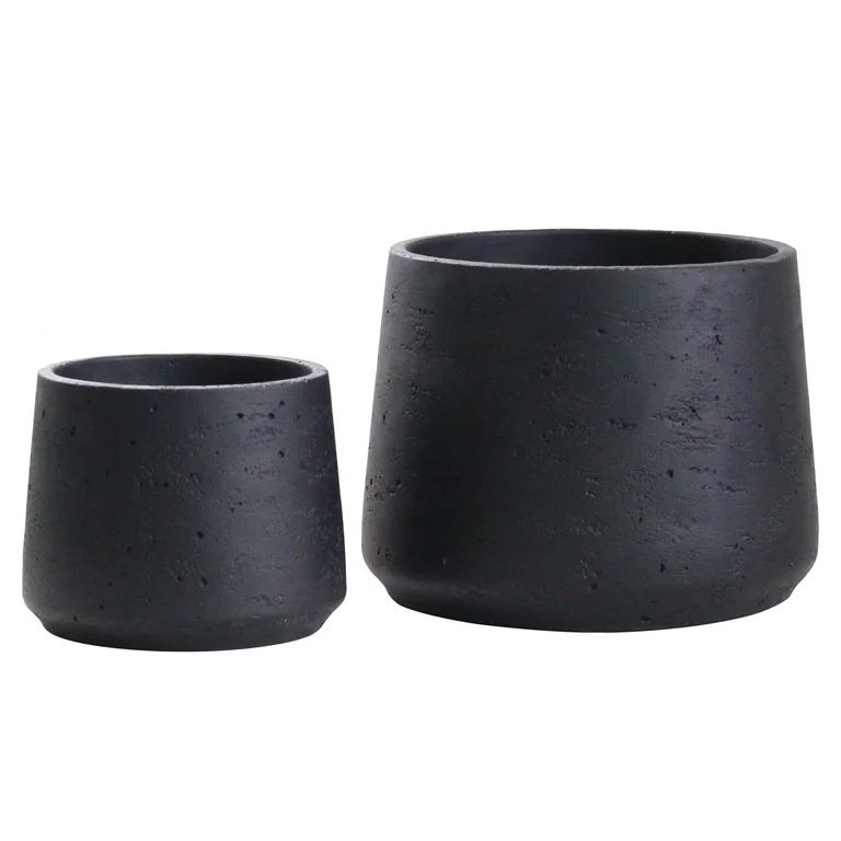 Olly & Rose Matt Black Ceramic Plant Pot Set of 2 - Indoor Outdoor Planters Textured Effect - Wal... | Walmart (US)