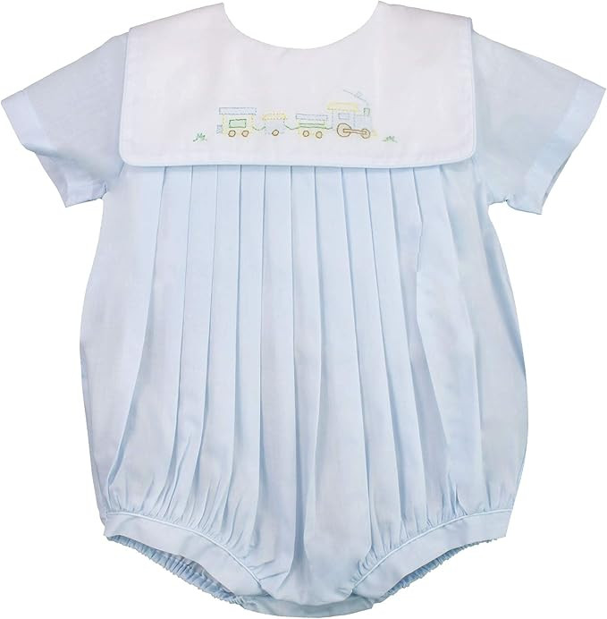 Baby Boys' Square Collar Romper with Train Embroidery | Amazon (US)