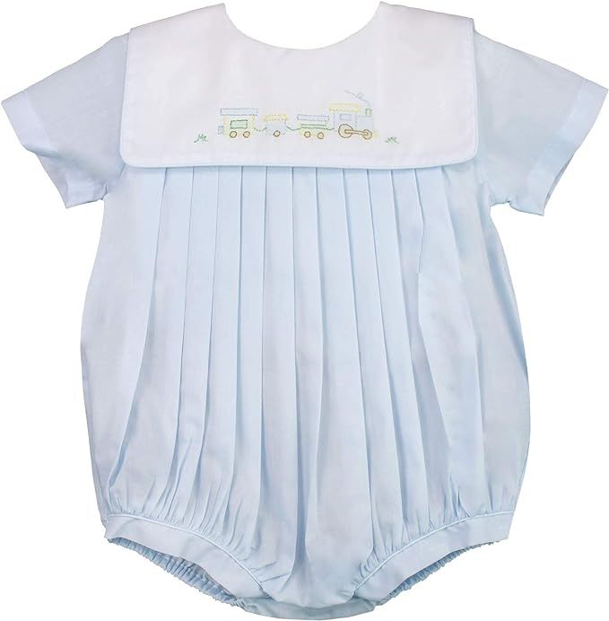 Baby Boys' Square Collar Romper with Train Embroidery | Amazon (US)