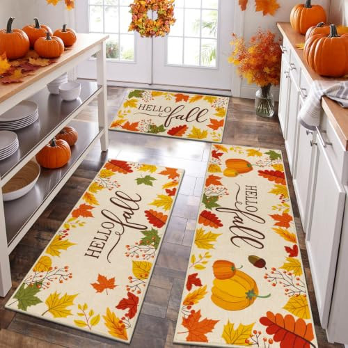 HEBE Boho Kitchen Rugs Set of 3, Non Slip Washable Kitchen Mats for Floor | Amazon (US)
