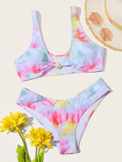Tie Dye Knot Detail Bikini Swimsuit | SHEIN