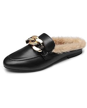DREAM PAIRS Mules for Women Flats Shoes Comfortable Slip on Closed Toe Slides Loafers with Chain ... | Amazon (US)