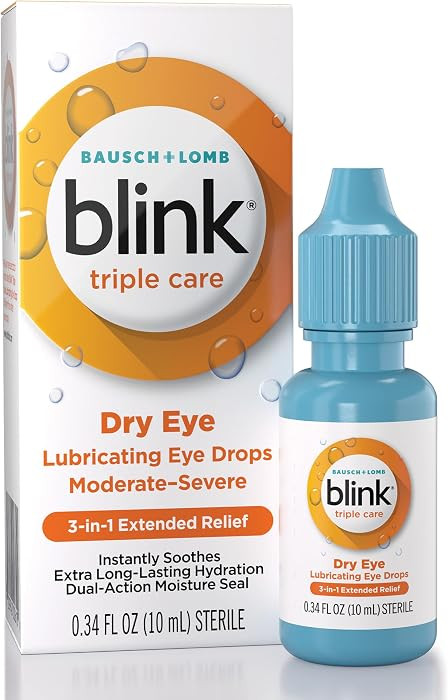 Blink Triple Care Lubricant Eye Drops for Dry Eyes, 0.34 Fl Oz | Amazon (US)