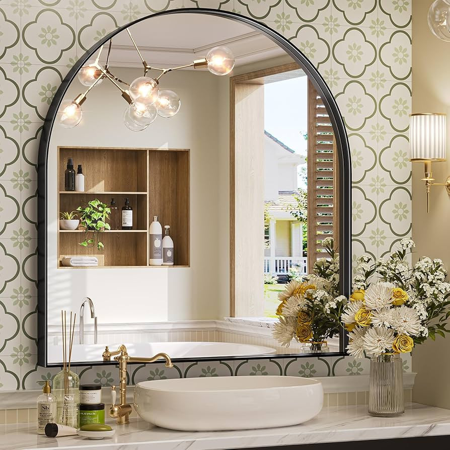 Brightify Arched Mirror, 31 x 33 Inch Black Arch Mirror, Metal Frame Black Arched Wall Mirror, Ar... | Amazon (US)