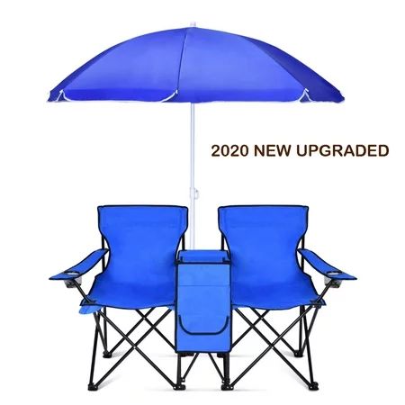 Beach Chair With Canopy, Folding Camping Chairs with Umbrella and Table Cooler, Portable Double-Chai | Walmart (US)