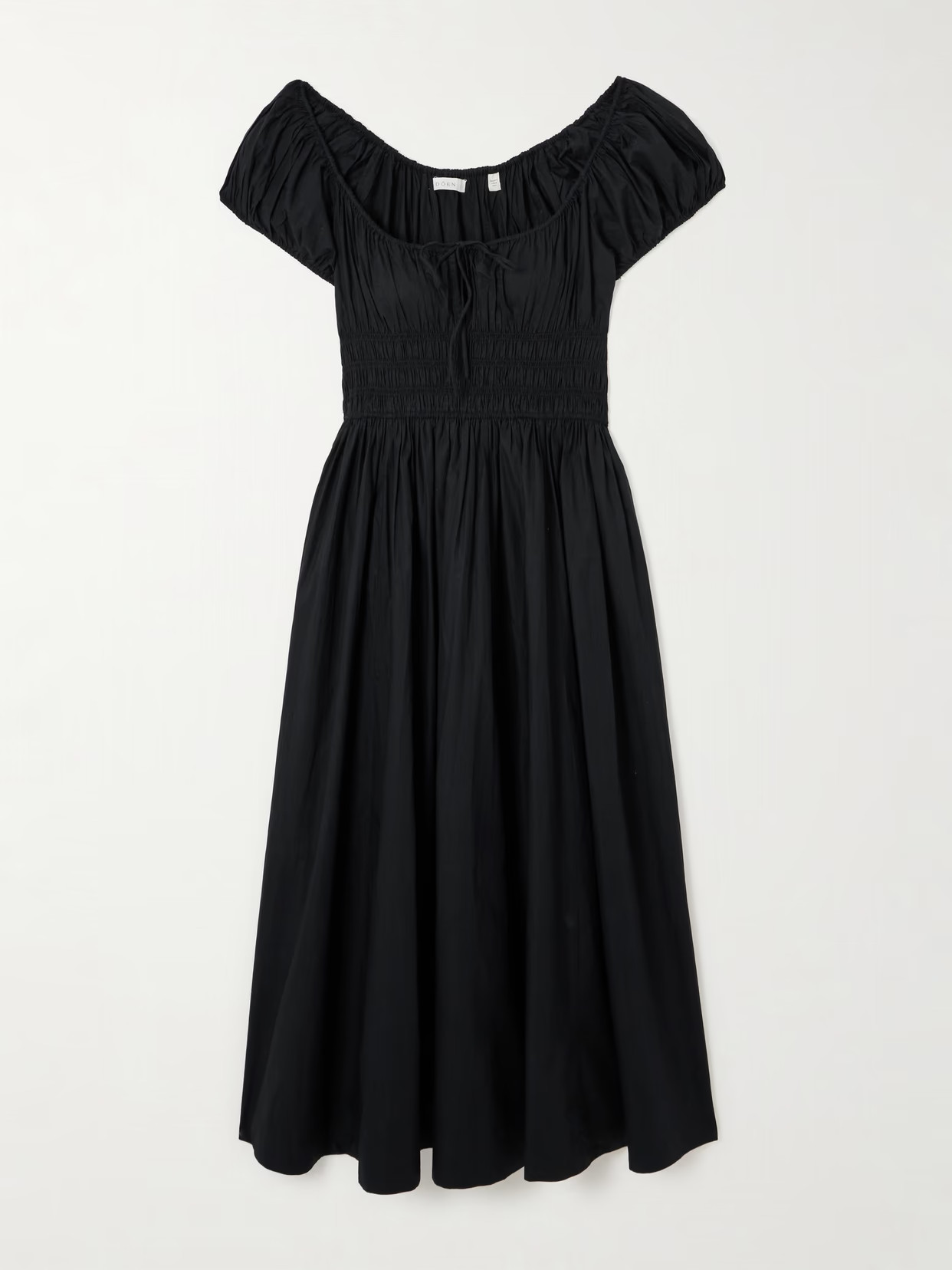 DÔEN - Quinn Tie-detailed Shirred Organic Cotton-poplin Midi Dress - Black | NET-A-PORTER (UK & EU)