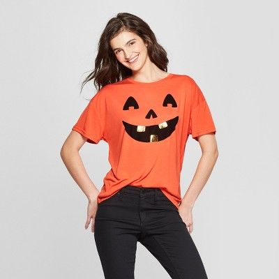Women's Short Sleeve Jack O'Lantern Graphic T-Shirt - Modern Lux (Juniors') Orange | Target