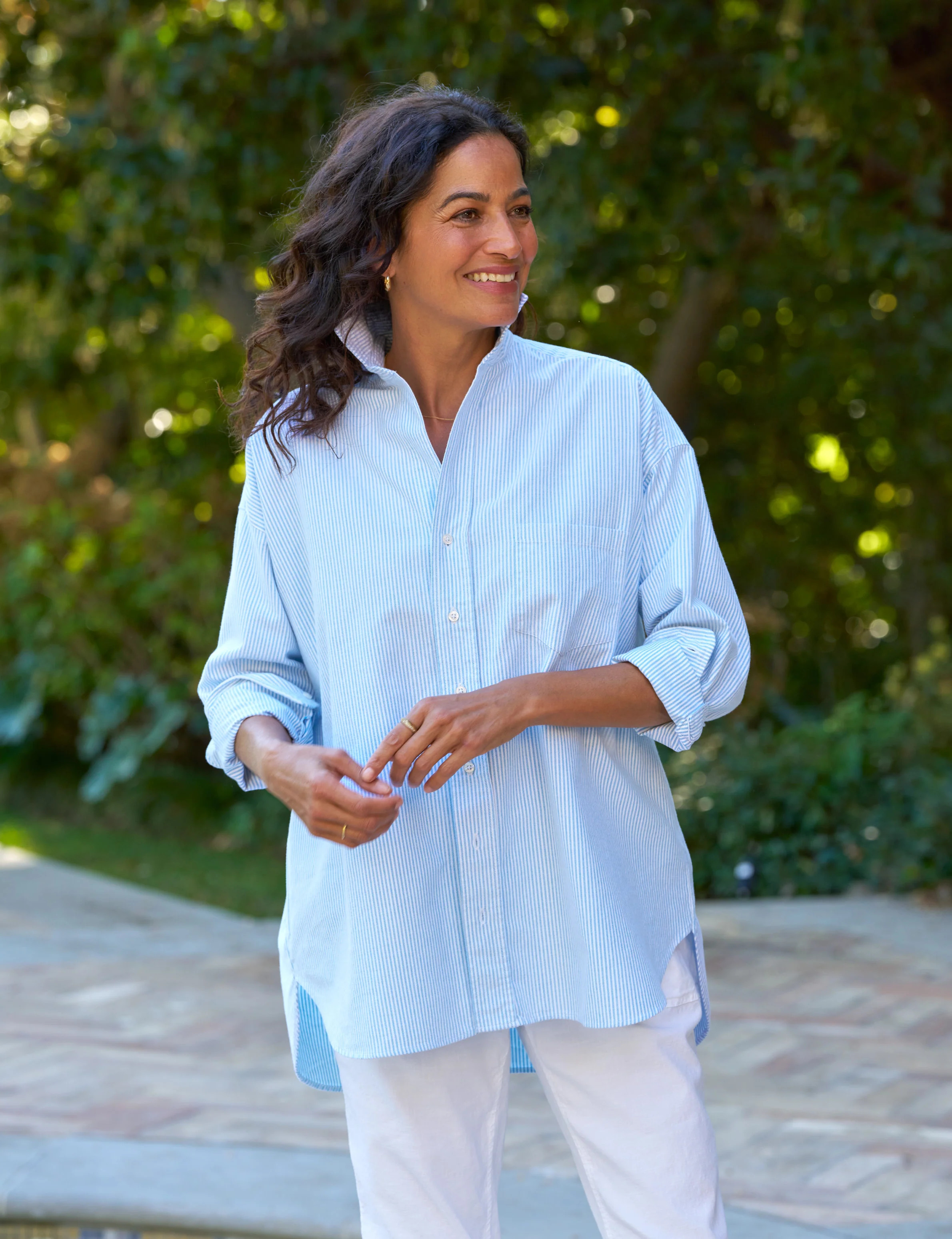 SHIRLEY Sky Blue Stripe, Italian Brushed Oxford | Frank & Eileen