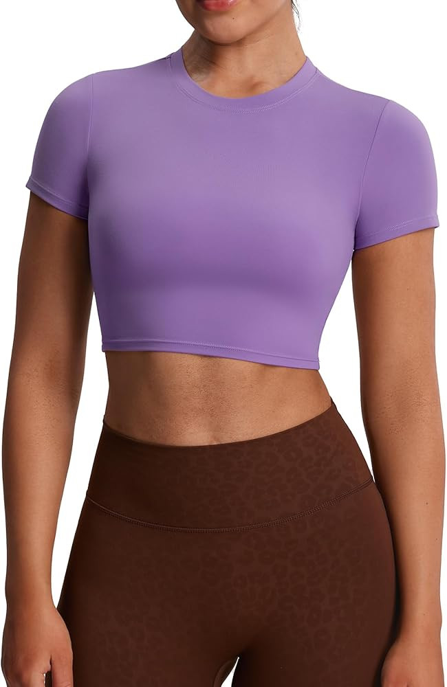 Aoxjox Short Sleeve Crop Tops for Women Classic Longline Baby Tee Workout T Shirt Top | Amazon (US)