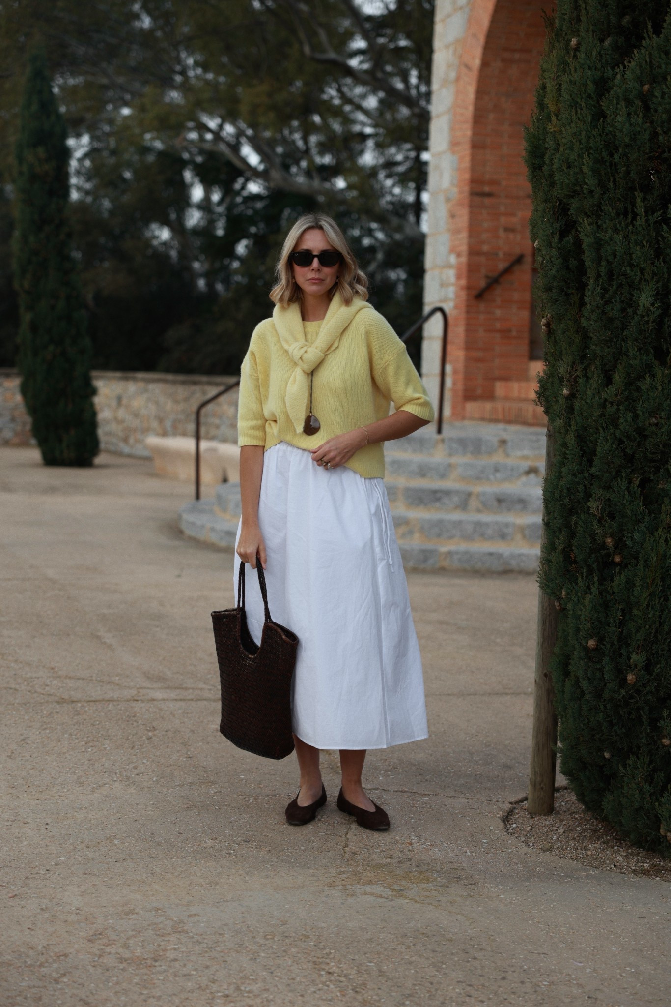 Yellow knit, spring outfit, white maxi skirt, white midi skirt, suede shoes, pendant necklace, butter yellow 

#LTKspring #LTKFashionMonth #LTKuk