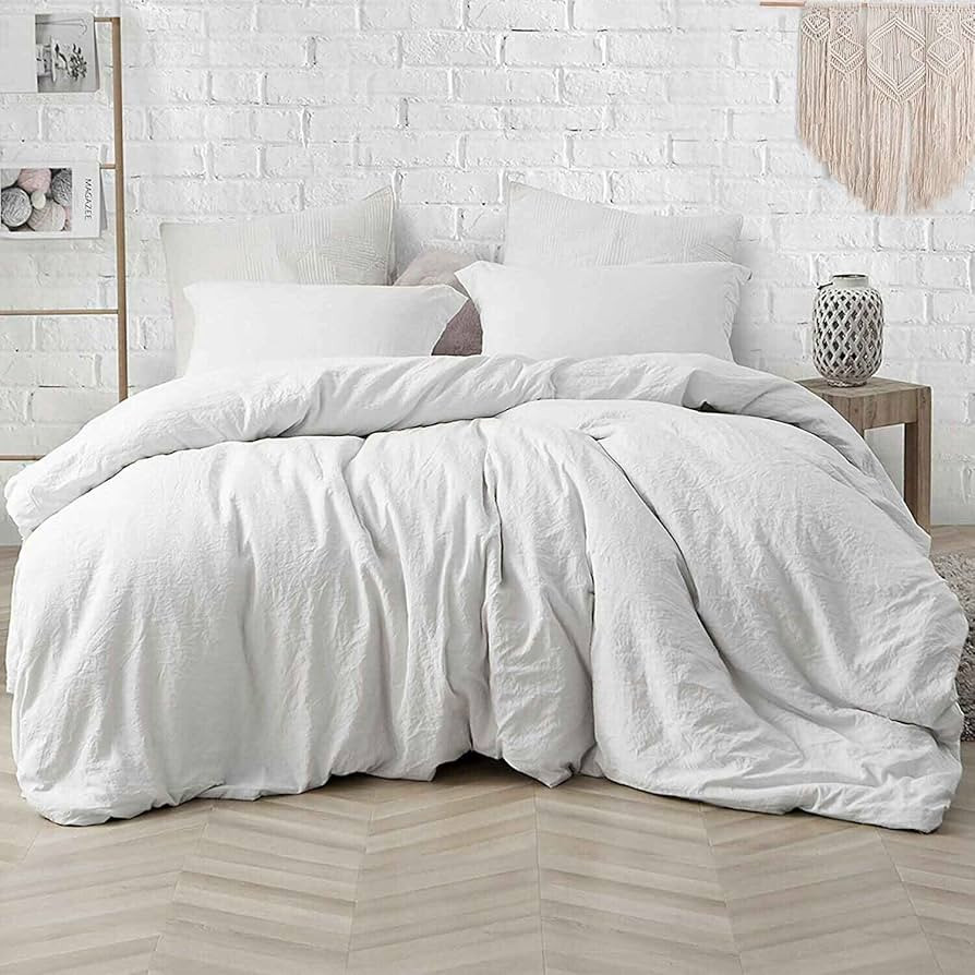 ETDIFFE White Comforter Set Queen Size, 3 Piece Aesthetic Modern Bedding Set - Soft & Lightweight... | Amazon (US)