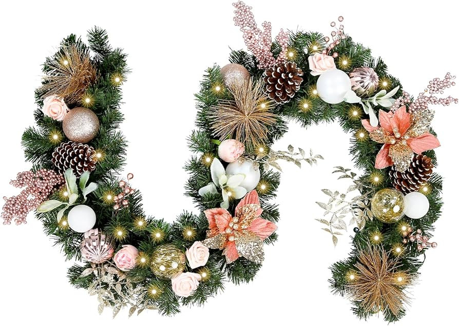 WBHome Pre-lit 6 Feet/72 Inch Christmas Garland, Rose Gold Lighted Garland with 35 LED Lights for... | Amazon (CA)