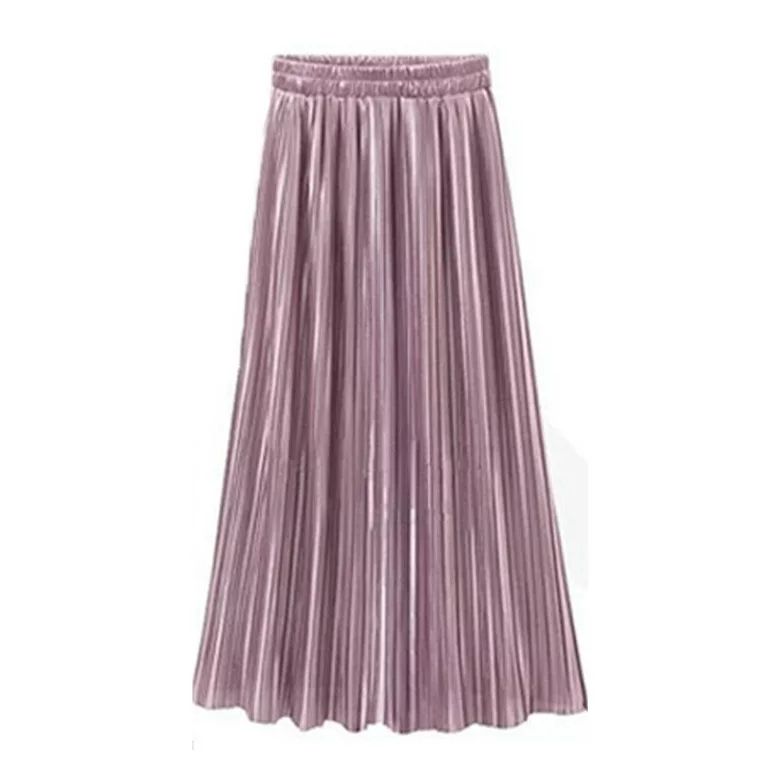 Women Stretch Metallic Luster High Waist Plain Pleated Flared Gold Sequined Skirts Vintage Long S... | Walmart (US)