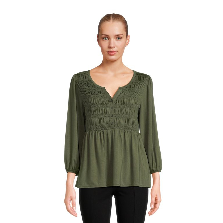 Time and Tru Women’s Smocked Peplum Top, Sizes XS-3XL - Walmart.com | Walmart (US)