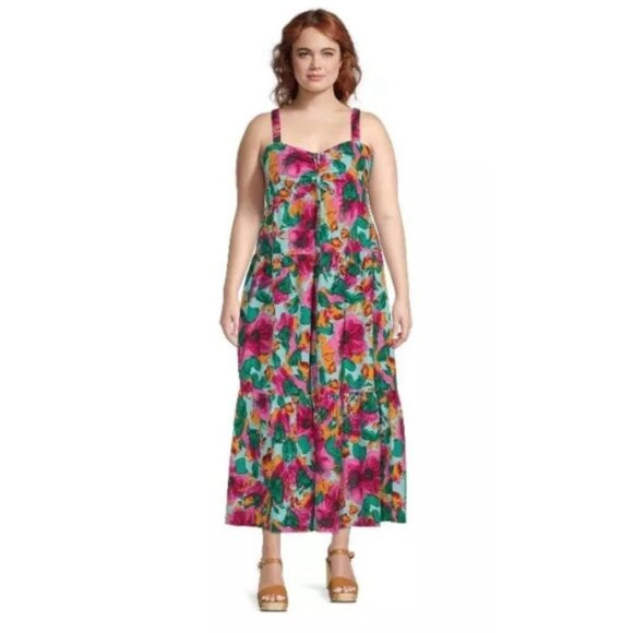 NEW Terra & Sky Womens Plus Size 3X Tropical Tiered Maxi Dress Elastic Straps | Poshmark