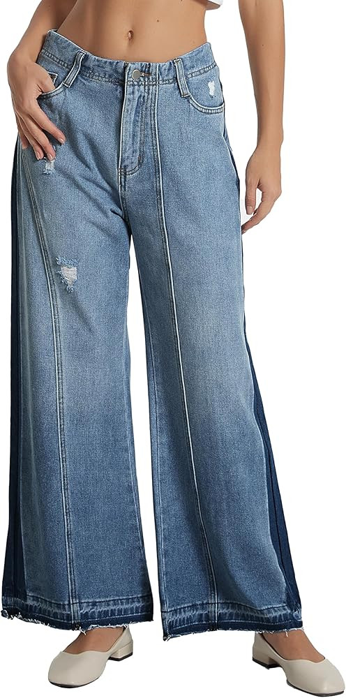 D-Sun Women's Mid Rise Wide Leg Jeans Casual Baggy Wide Leg Flared Jeans Trendy Side Seam Colorbl... | Amazon (US)