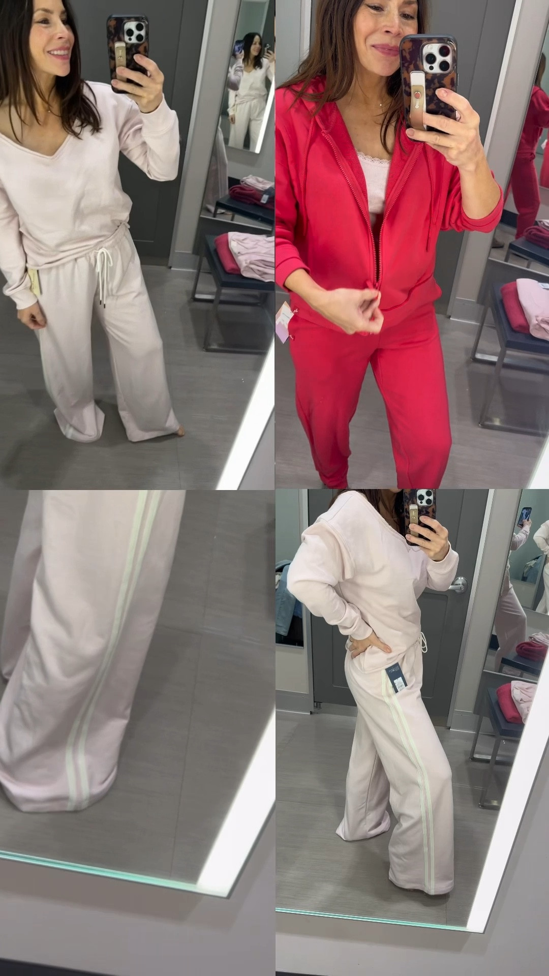 Dueling pink loungewear sets! Light pink loose fitting, wide leg VS dark pink jogger & hoodie set. Both are CUTE, soft and comfortable. 