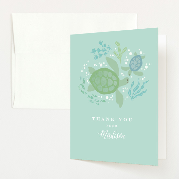 "Under the Sea" - Customizable Baby Shower Thank You Cards in Green by Jennifer Wick. | Minted