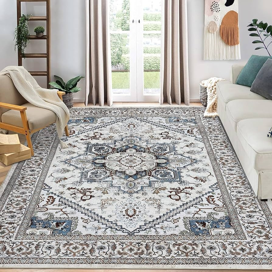 Garvee Washable Boho Area Rug Oriental Vintage Rug 5' x 7' - Beige/Brown | Amazon (US)