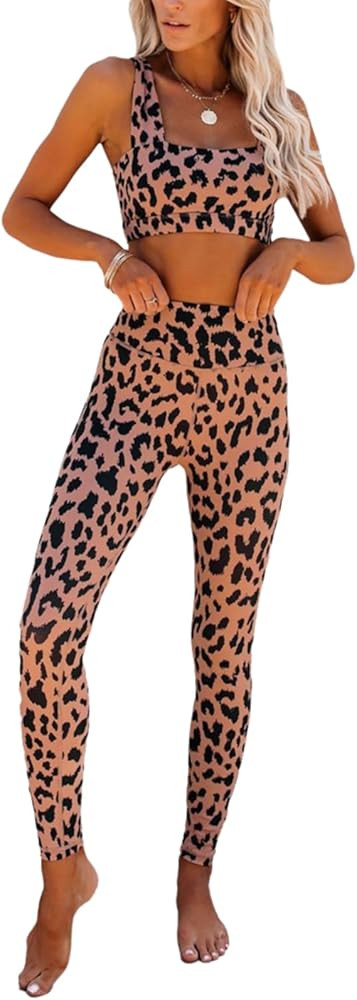Cheetah Print Outfit for Women 2 Piece Stretchy Comfy Yoga Workout Sexy Cheetah Sets for Women 20... | Amazon (US)