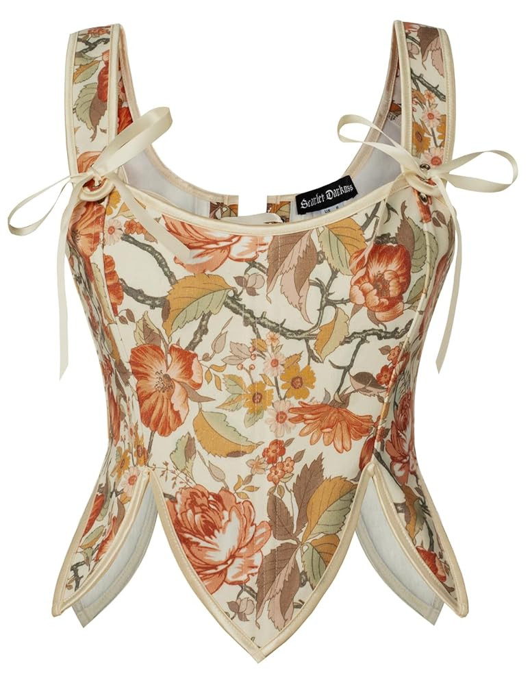 Scarlet Darkness Renaissance Corset Tops for Women Floral Lace Up Boned Bustier with Zip | Amazon (US)