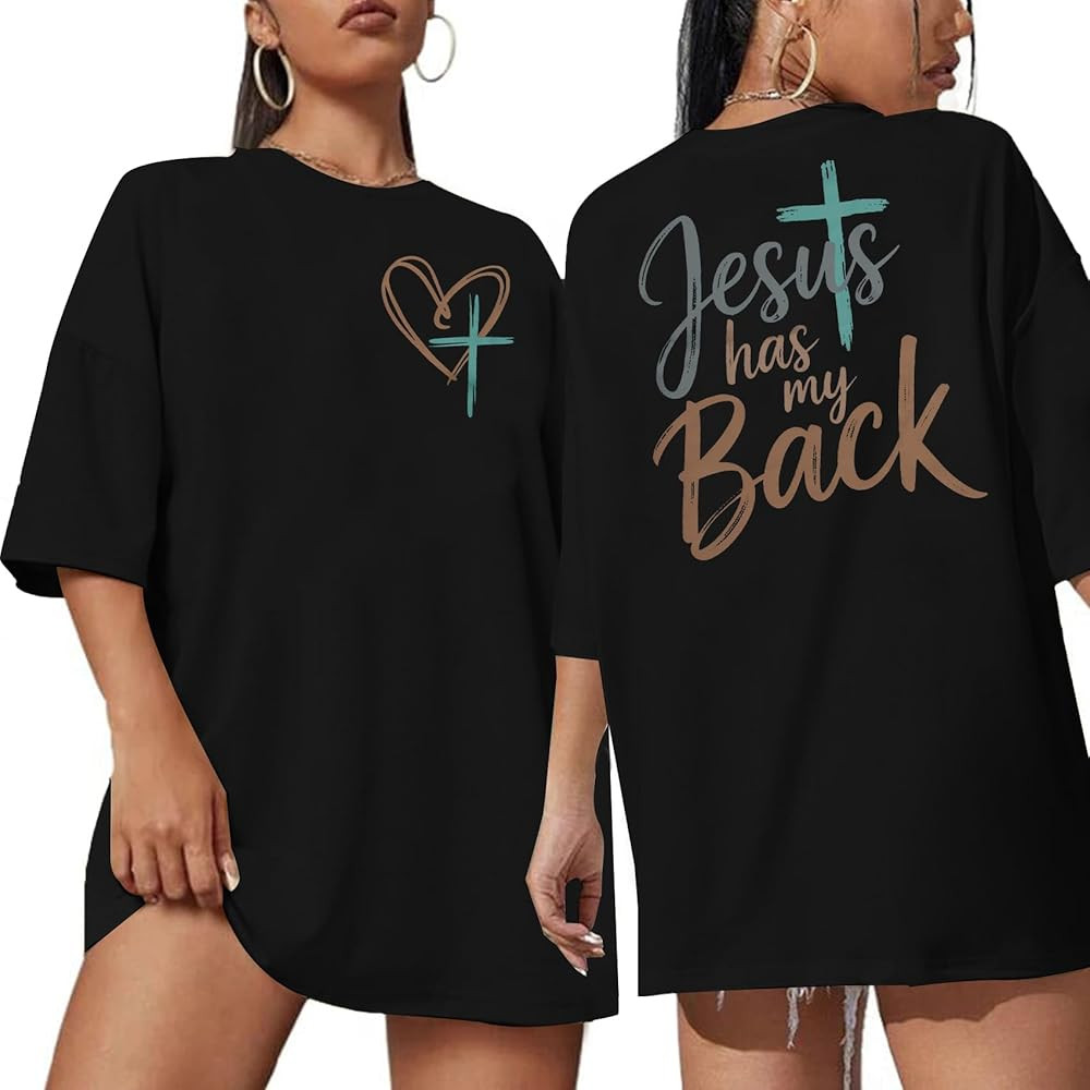 Oversized Christian Shirts for Women Jesus Religious Shirt Faith Cross Tee Inspirational Bible VerseTops | Amazon (US)