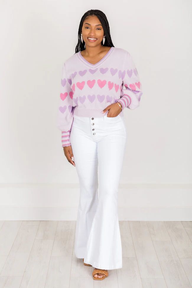 Heart On The Line Purple Heart Sweater | Pink Lily