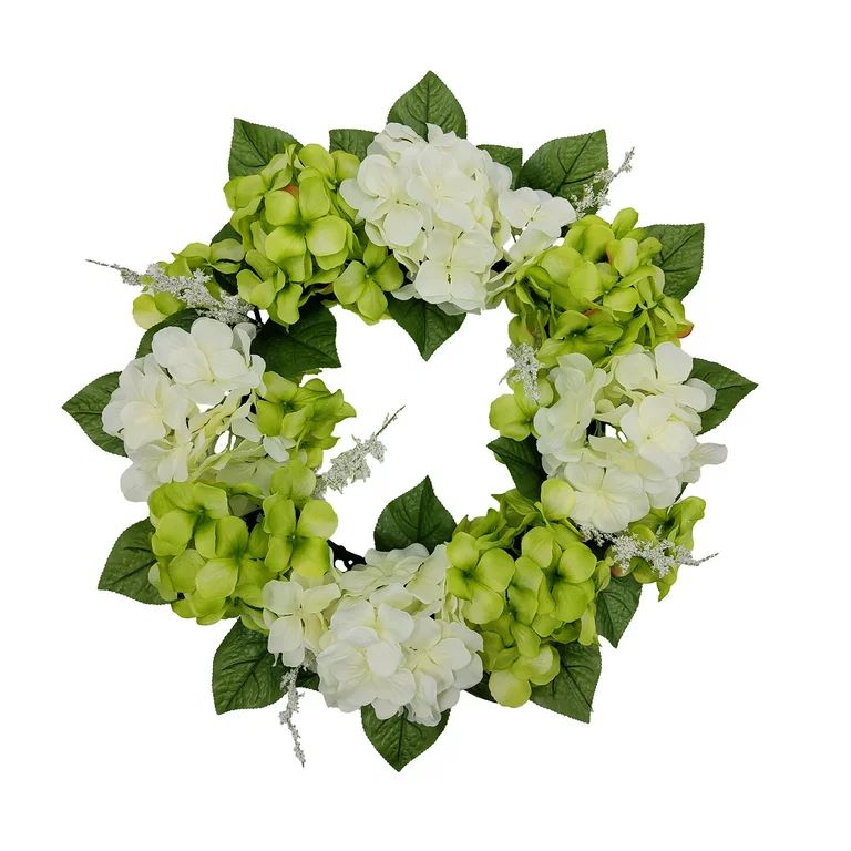 Mainstays Artificial Floral Wreath, Hydrangea, Cream and Green Colors, Assembled Diameter: 17" | Walmart (US)