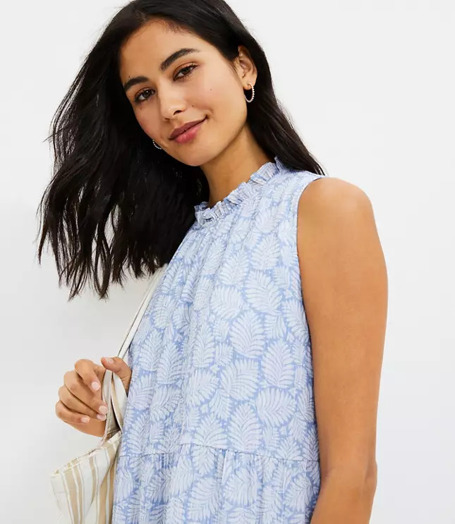 Leaf Ruffle Tiered Swing Dress | LOFT