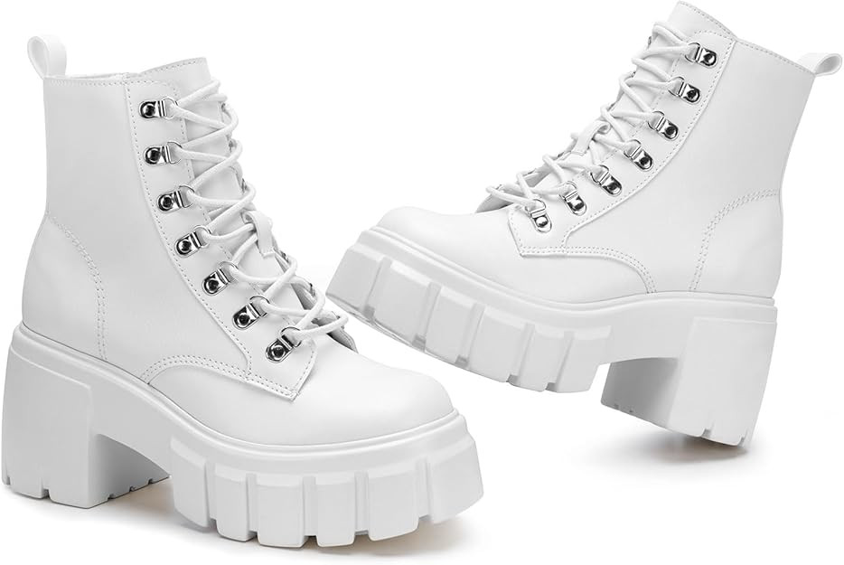 FITORY Women’s Combat Boots Lightweight Lace up Side Zipper Ankle Botas High Heel Chunky Platfo... | Amazon (US)