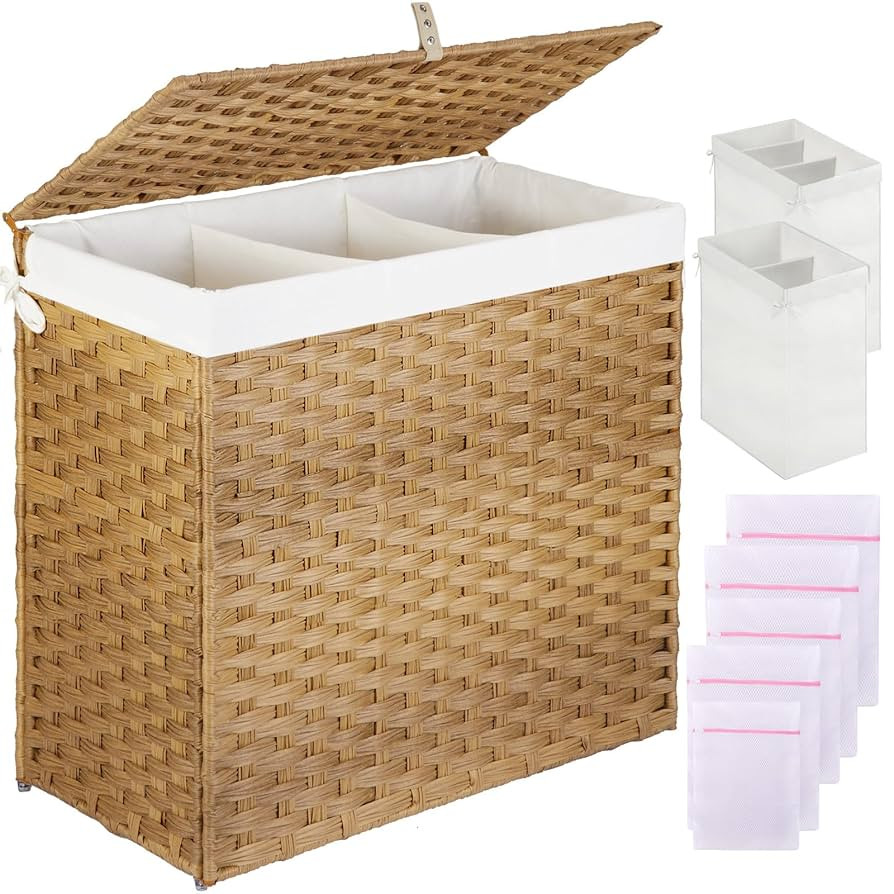 Greenstell Laundry Hamper with Lid, 125L Large Clothes Hamper with 3 Section & 2 Section Removabl... | Amazon (US)