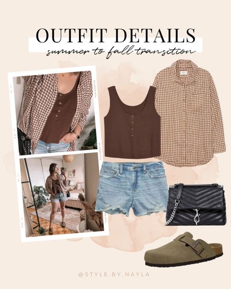 Midsize fall transition outfit - brown tank top, plaid flannel shirt (so soft!!), comfy denim shorts (wearing size L in all). My clogs are Birkenstock lookalikes from Amazon (size up!)

Fall 2023 outfits, casual style


#LTKSale #LTKSeasonal #LTKmidsize