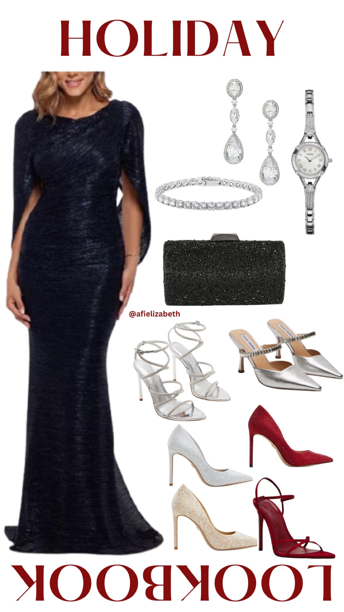 If you're attending a holiday event this year and want to wear something other than black, consider adding some color to your formal attire while maintaining a classy and understated look. This approach is perfect for those who prefer not to wear overly bright colors. For those living in warmer climates, a great option to pair with a dark navy dress is maroon heels. The contrast between navy and maroon creates a stylish and sophisticated appearance.