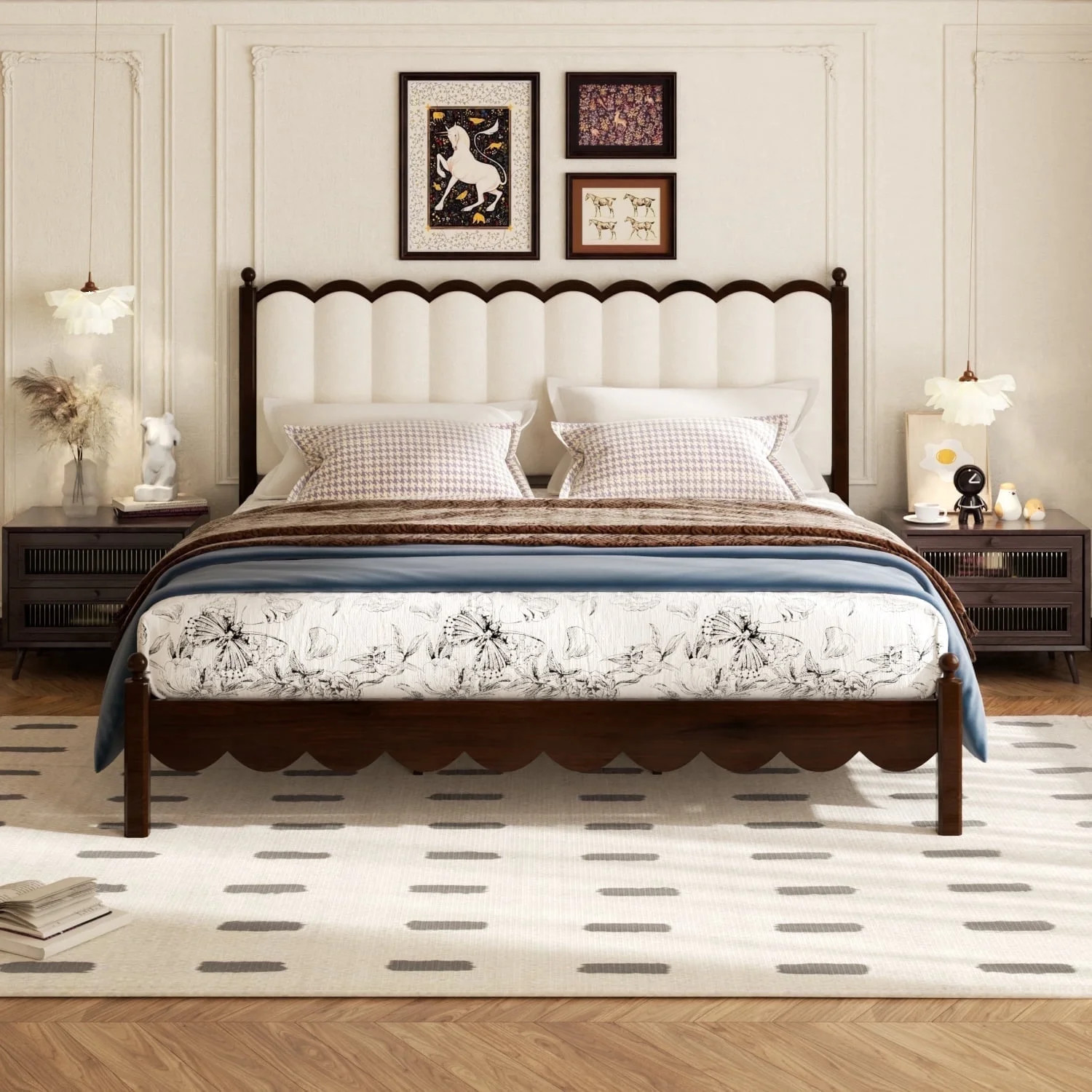 DAIILIO Wooden Queen Size Bed Frame,Velvet Platform Bed with Upholstered Headboard, Solid Wood Fo... | Walmart (US)