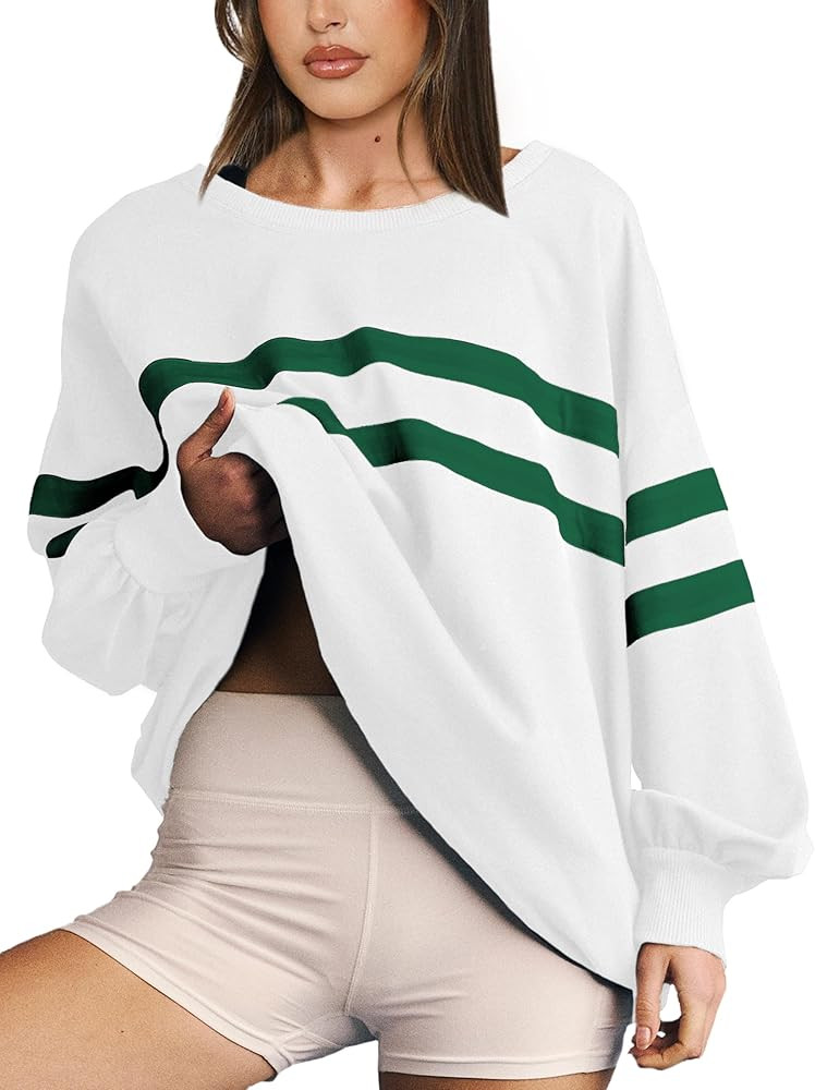 Oversized Sweatshirt for Women Casual Striped Pullover Crewneck Long Sleeve Shirt Tunic Tops | Amazon (US)