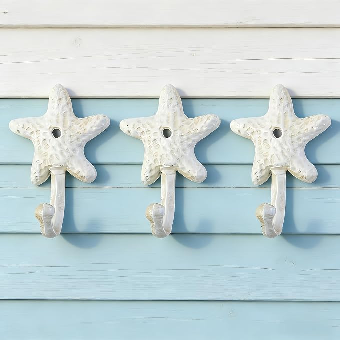 3Pack Cast Iron Starfish Coat Hooks 4.2in Decorative Wall Hooks Nautical Decor Hooks for Pool Tow... | Amazon (US)