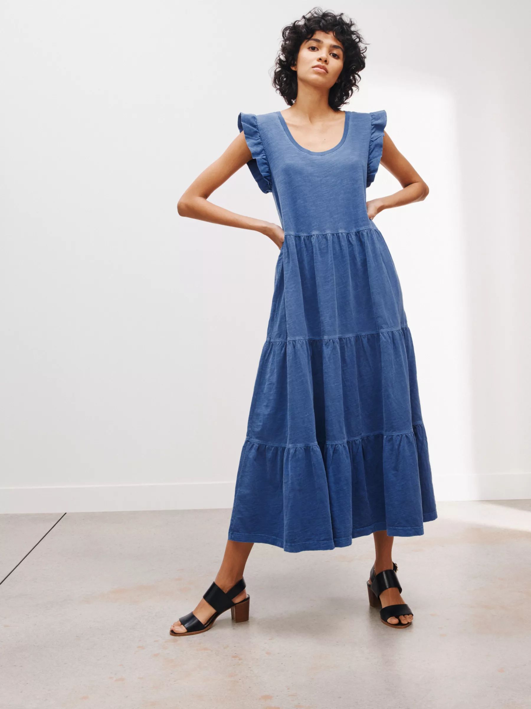 AND/OR Brooklyn Tiered Jersey Dress, Blue | John Lewis (UK)