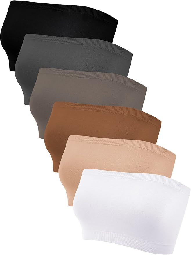 Geyoga 4 Pieces Strapless Bandeau Bra, Seamless Bralettes Stretchy Non Padded Bandeau Tube Top Br... | Amazon (US)